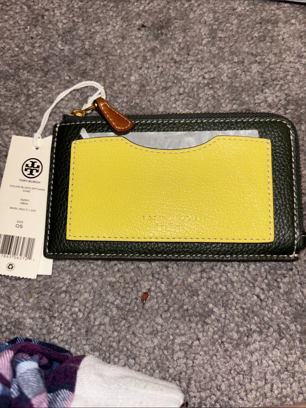 Tory Burch Yellow Front Pocket Card Case with Dark Green Body